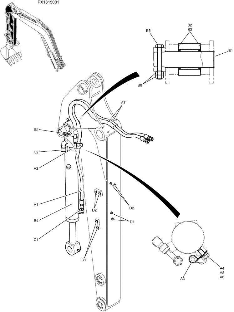 Схема запчастей Case CX36B - (03-008) - HYD LINES ARM 1.32M (35) - HYDRAULIC SYSTEMS