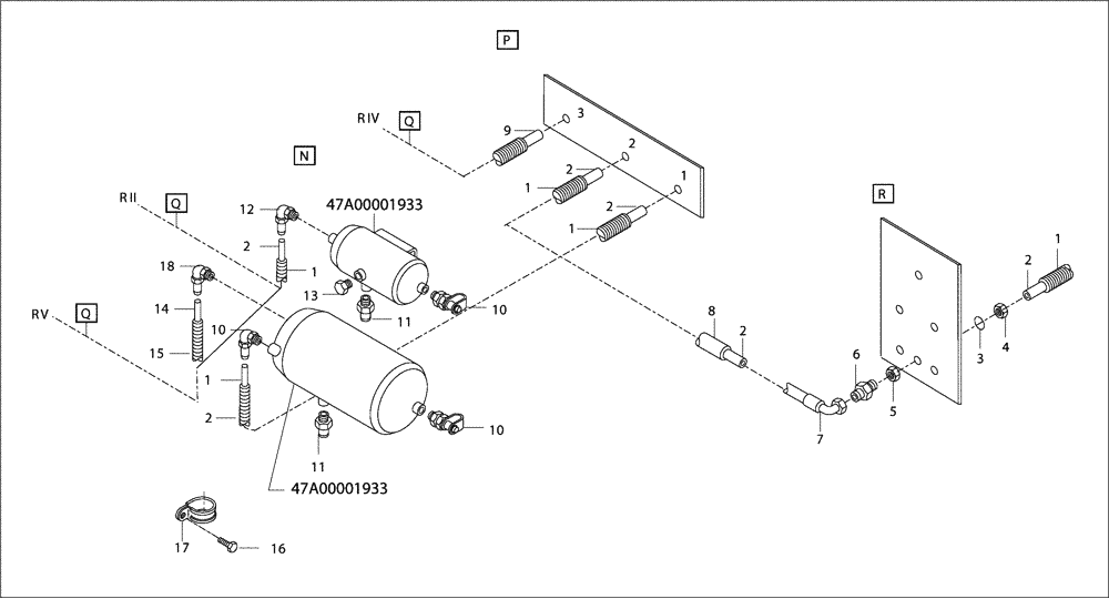 Схема запчастей Case 330B - (49A03000936[001]) - PNEUMATICS, FRONT FRAME W/RETARDER (87559456) (09) - Implement / Hydraulics / Frame / Brakes