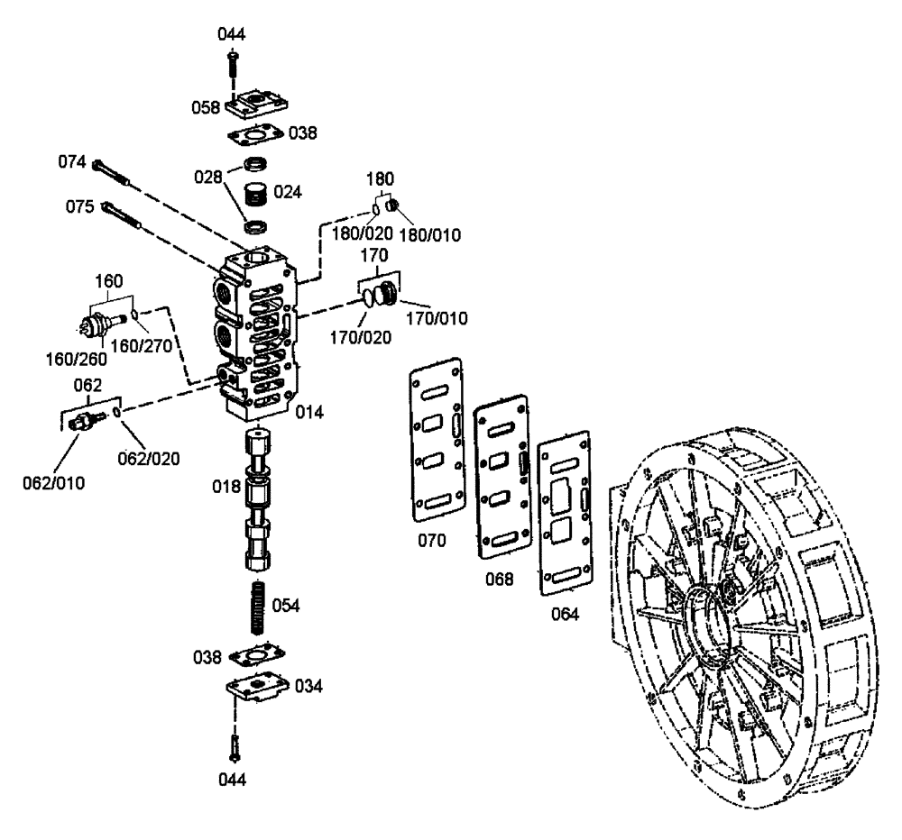 Схема запчастей Case 335B - (18A00000589[001]) - REGULATOR, GEARBOX (87453816) (03) - Converter / Transmission