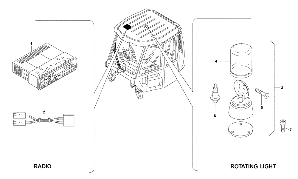 Схема запчастей Case 330B - (67A00001679[001]) - ACCESSORIES, ROTATING BEACON / RADIO (87314837) (13) - Electrical System / Decals