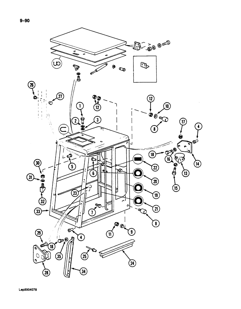 Схема запчастей Case 125B - (9-090) - CAB, CAB FRAME AND RELATED PARTS, P.I.N. 21807 THROUGH 21868, 26801 AND AFTER (09) - CHASSIS