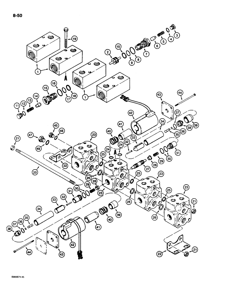 Схема запчастей Case 1085C - (8-050) - FOUR SPOOL OUTRIGGER CONTROL VALVE (08) - HYDRAULICS