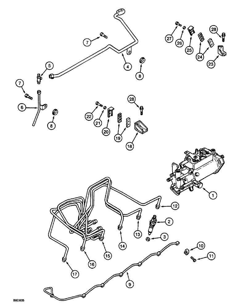 Схема запчастей Case 1088 - (3-08) - FUEL INJECTION SYSTEM, 6T-590 ENGINE (03) - FUEL SYSTEM