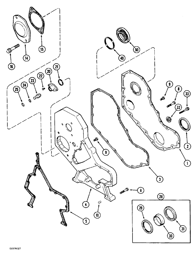 Схема запчастей Case 888 - (2-28) - FRONT GEAR COVER, 6T-590 DIESEL ENGINE (02) - ENGINE