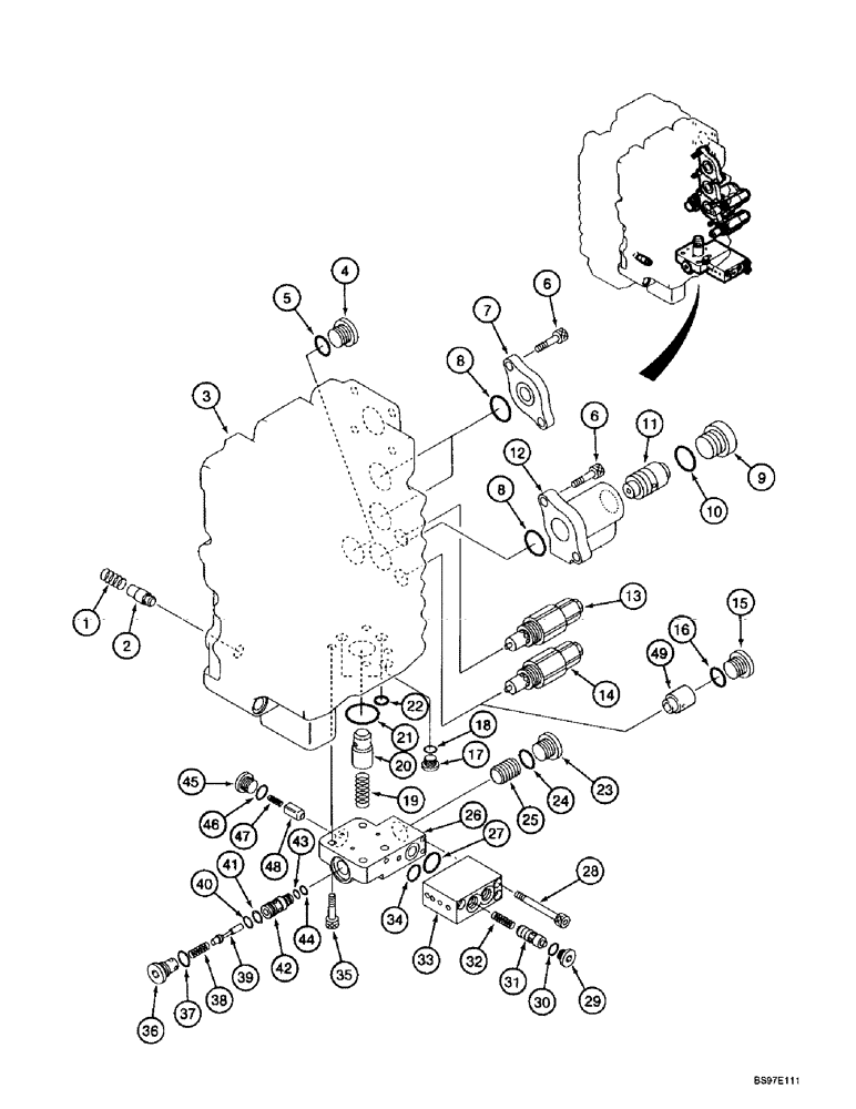 Схема запчастей Case 9010B - (8-108) - CONTROL VALVE, THREE SPOOL HOUSING AND RELATED PARTS (08) - HYDRAULICS