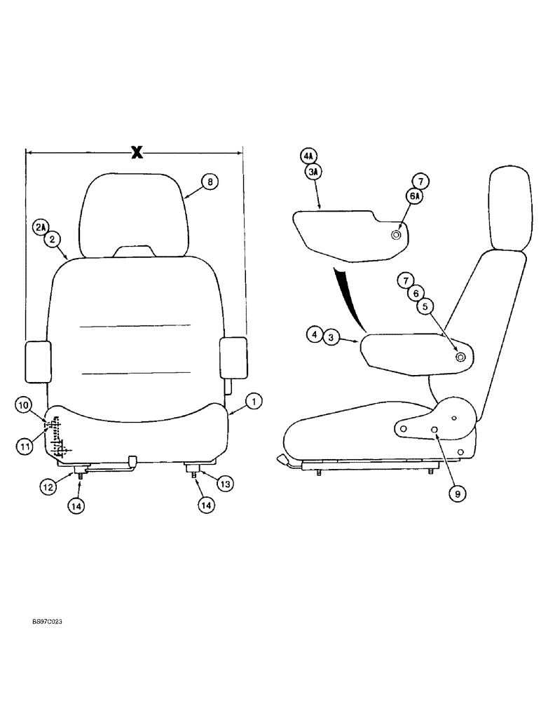 Схема запчастей Case 9020B - (9-040) - OPERATORS SEAT (09) - CHASSIS