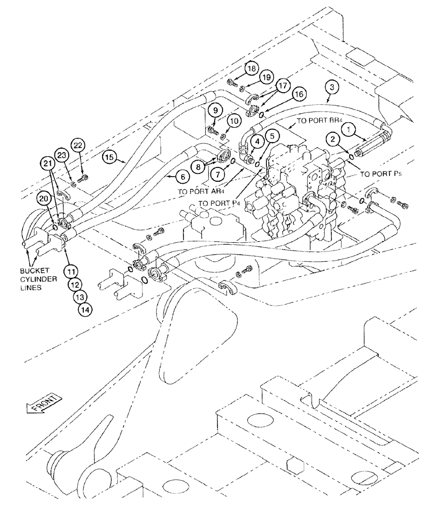 Схема запчастей Case 9050B - (8-070) - BUCKET CYLINDER SUPPLY LINES, PRIOR TO P.I.N. EAC0501270, BUCKET-OPEN LINES, BUCKET-CLOSE LINES (08) - HYDRAULICS