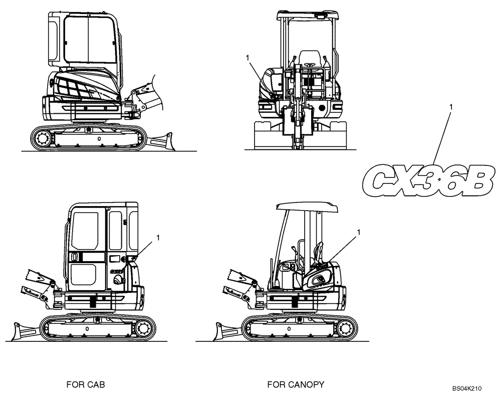 Схема запчастей Case CX36B - (968-29[1]) - DECALS (90) - PLATFORM, CAB, BODYWORK AND DECALS