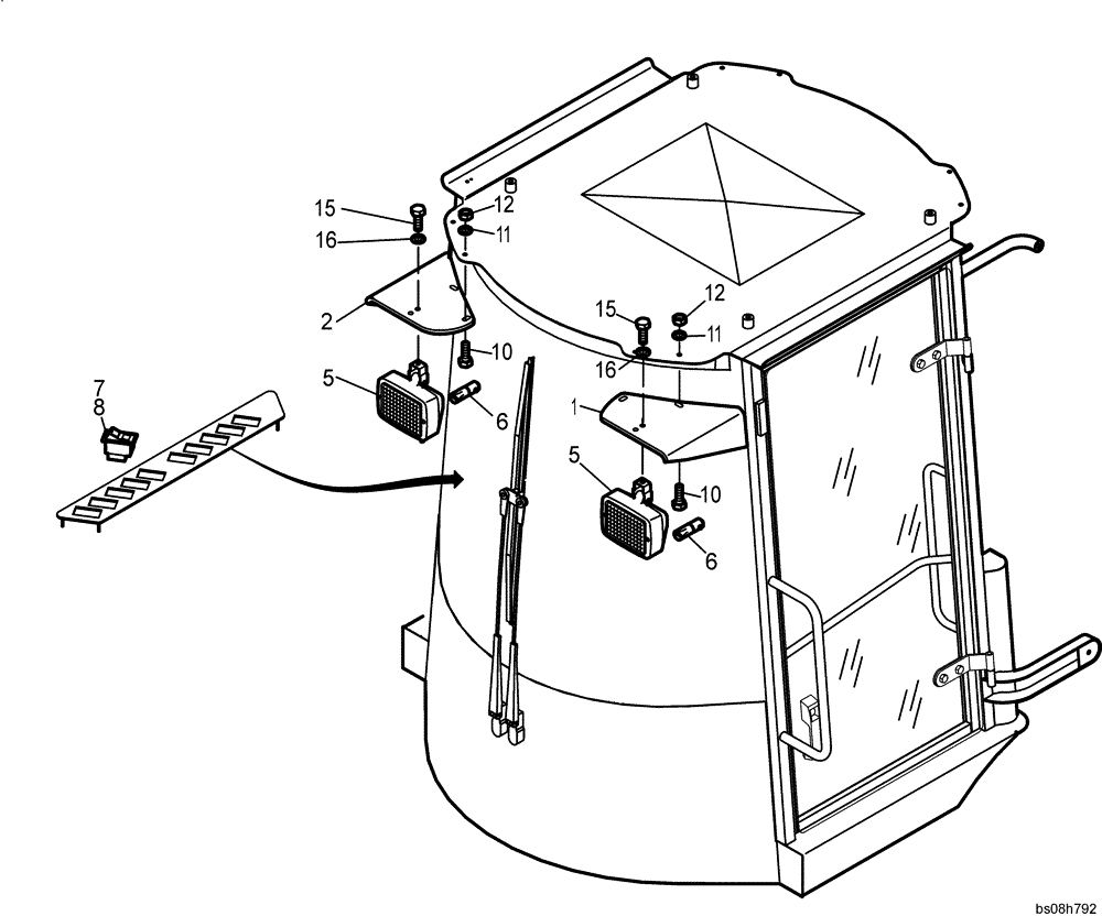 Схема запчастей Case 121E - (32.520[2988470001]) - FRONT HEADLIGHT OPERATORS CAB INSTALL.(OPTION) (55) - ELECTRICAL SYSTEMS