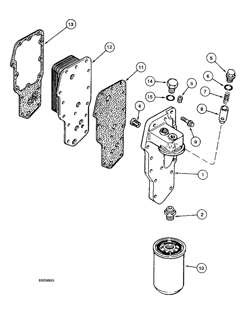 Схема запчастей Case 550E - (2-12) - OIL FILTER AND COOLER, 4-390 ENGINE, 4T-390 ENGINE (02) - ENGINE