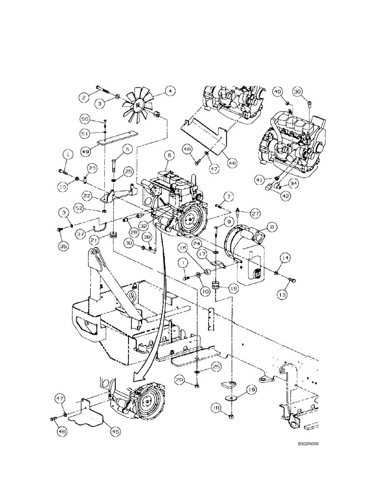 Схема запчастей Case 686GXR - (2-05) - ENGINE MOUNTING - TURBO (ASN 686GXR JFE0001847; 688G JFE0003612) (02) - ENGINE