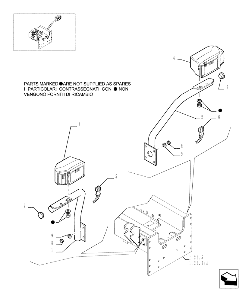 Схема запчастей Case TX842 - (9.00330[02]) - FRONT HEADLAMP SUPPORTS - OPTIONAL CODE 749268001 (55) - ELECTRICAL SYSTEMS