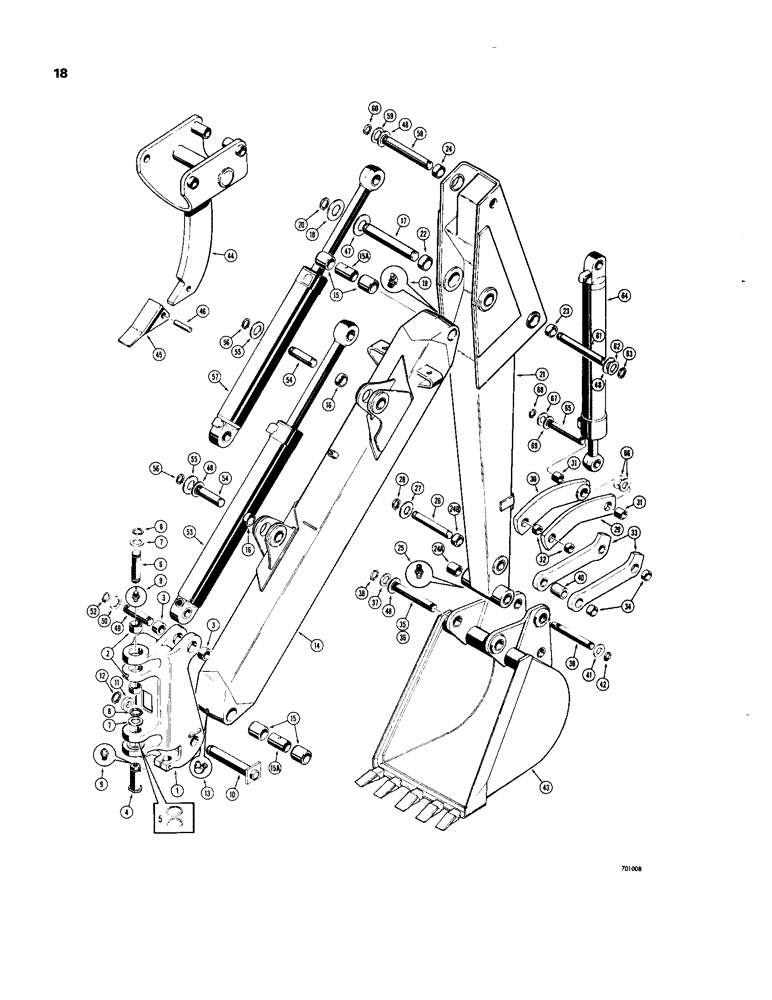 Схема запчастей Case 33 - (018) - TOWER, BOOM, DIPPER ARM AND BUCKET, BOOM AND DIPPER ARM W/FABRICATED CLY ANCHORS 