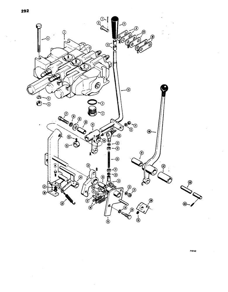 Схема запчастей Case 850 - (292) - LOADER 3 SPOOL CONTROL VALVE AND LEVERS, MODELS WITH LIMIT SWITCH IN LINKAGE (07) - HYDRAULIC SYSTEM