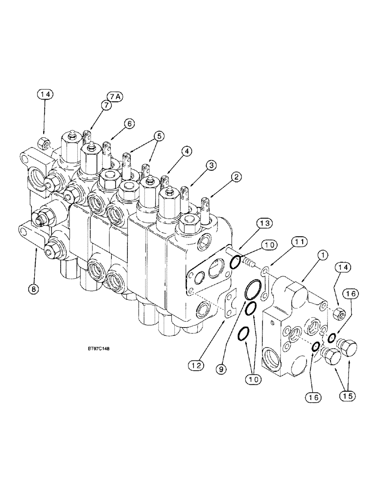 Схема запчастей Case 590SL - (8-93A) - BACKHOE CONTROL VALVES, MODELS WITH EXTENDABLE DIPPER, W/O AUX. HYD. (08) - HYDRAULICS