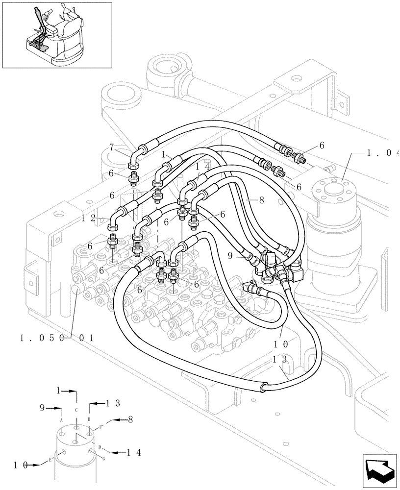 Схема запчастей Case CX16B - (1.050[18]) - CONTROL VALVE PIPING (35) - HYDRAULIC SYSTEMS