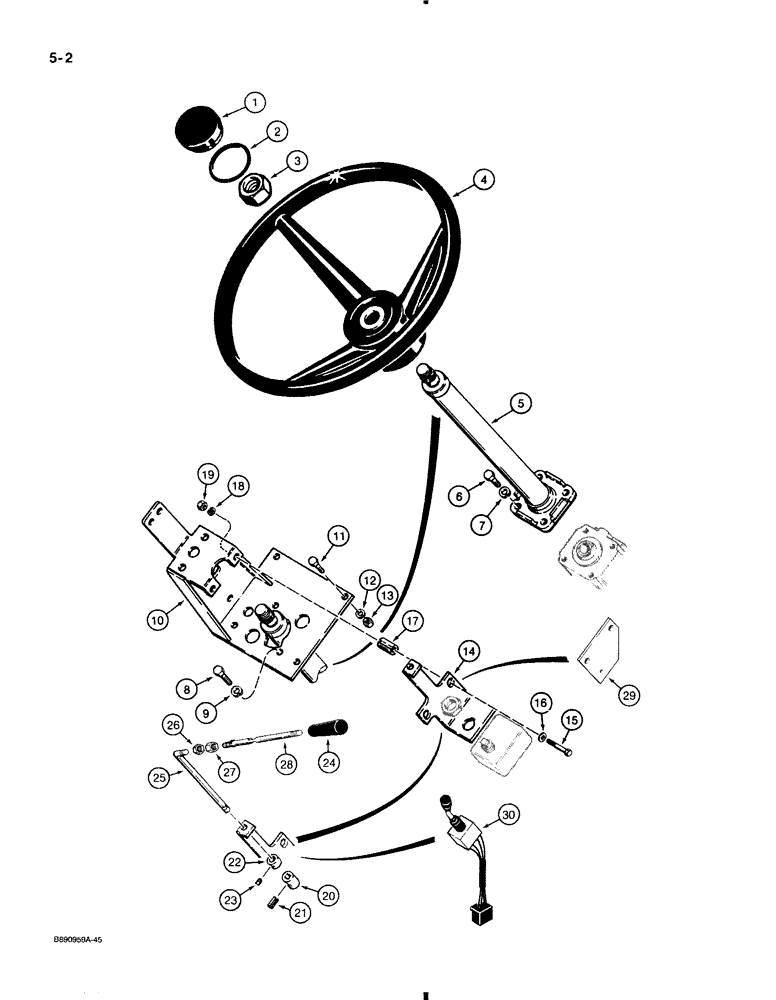 Схема запчастей Case 580K - (5-002) - STEERING WHEEL, COLUMN AND TURN SIGNAL, USED ON MODELS WITHOUT TILT/TELESCOPING STEERING COLUMN (05) - STEERING