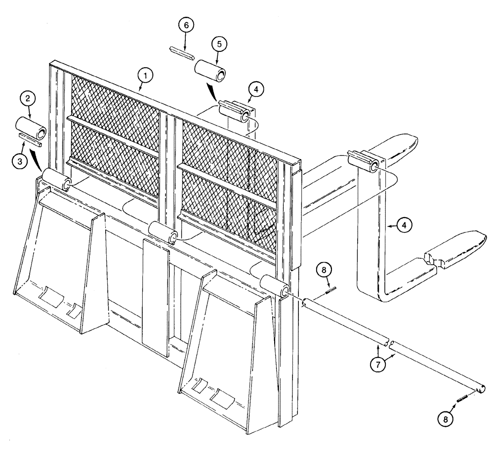 Схема запчастей Case 1835C - (9-32) - PALLET FORK, BRICK GUARD AND FRAME - MODELS WITH CASE COUPLER (09) - CHASSIS/ATTACHMENTS