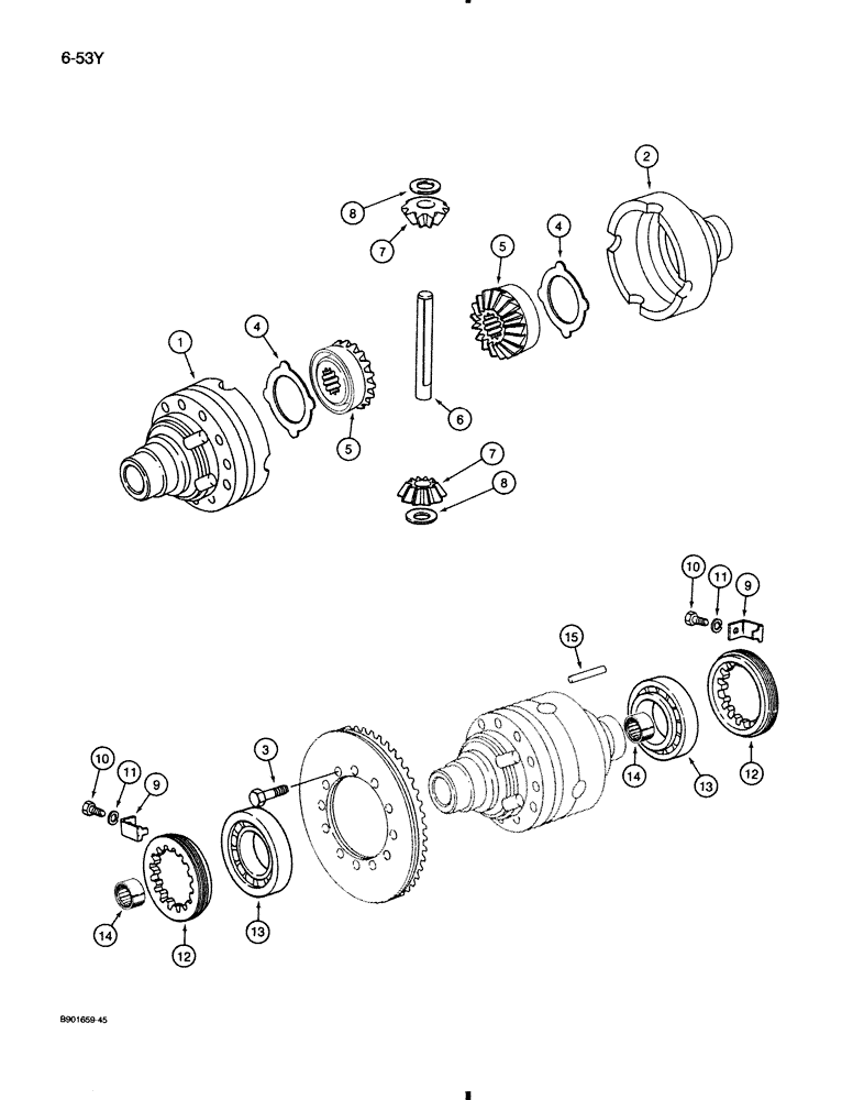 Схема запчастей Case 580K - (6-053Y) - FRONT DRIVE AXLE, DIFFERENTIAL (06) - POWER TRAIN