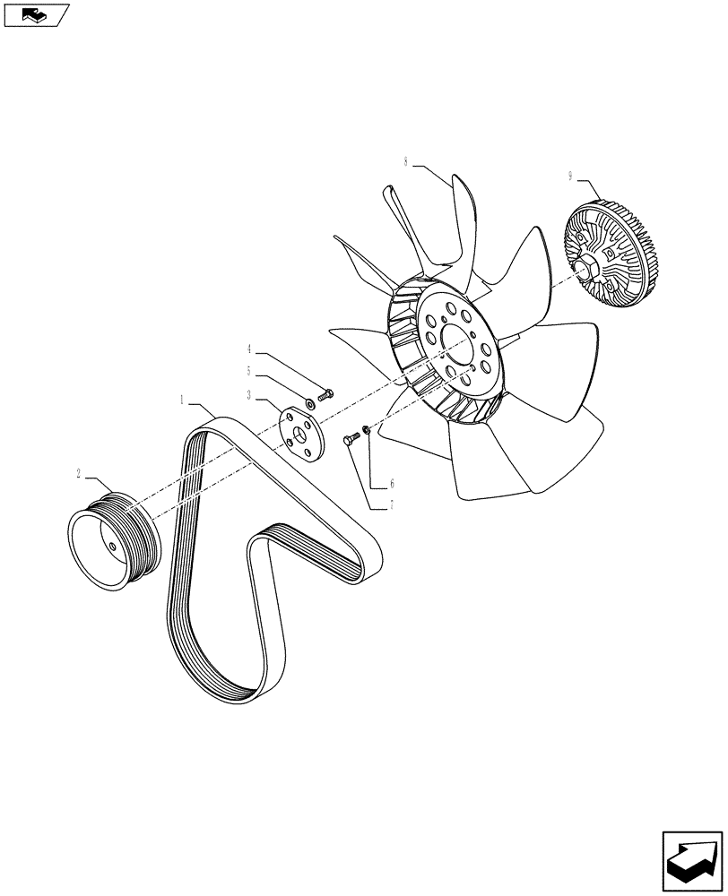 Схема запчастей Case 590SN - (10.414.01) - ENGINE FAN - 9 BLADE (VISCOUS) (10) - ENGINE