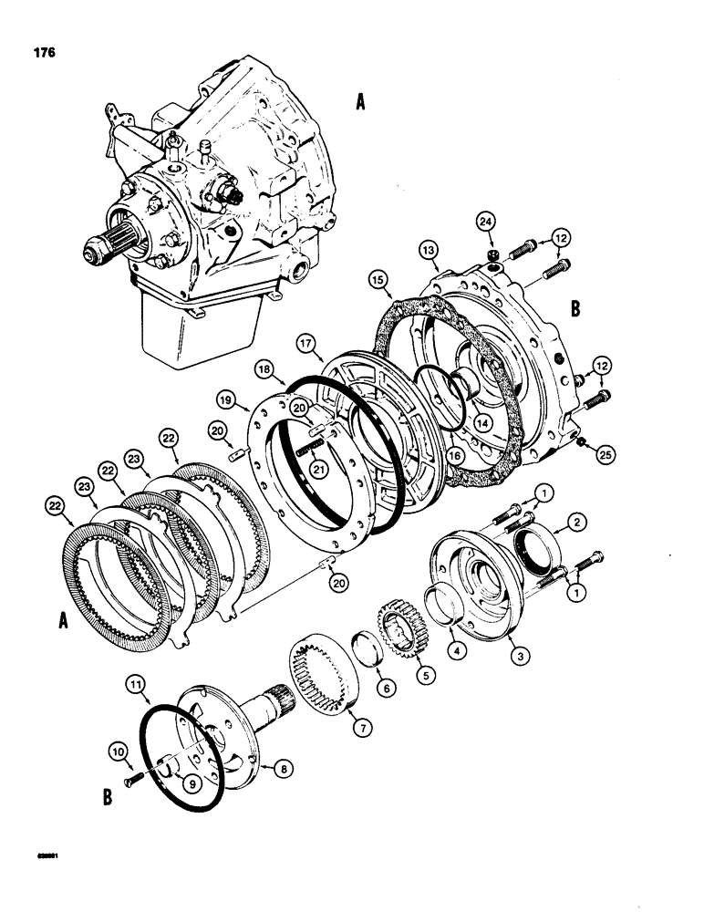 Схема запчастей Case 580D - (176) - POWER SHUTTLE, CHARGING PUMP AND REVERSE CLUTCH (06) - POWER TRAIN