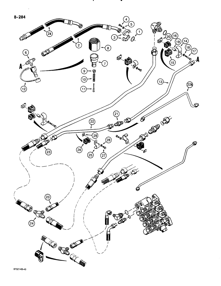 Схема запчастей Case 580K - (08-284) - EQUIPMENT HYDRAULIC SYSTEM, EQUIPMENT PUMP TO REAR EQUIPMENT LINES W/O BACKHOE - LOADER ONLY (08) - HYDRAULICS