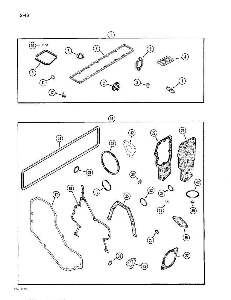 Схема запчастей Case 1085C - (2-48) - GASKETS KITS, 6T-590 ENGINE, VALVE GRIND (02) - ENGINE