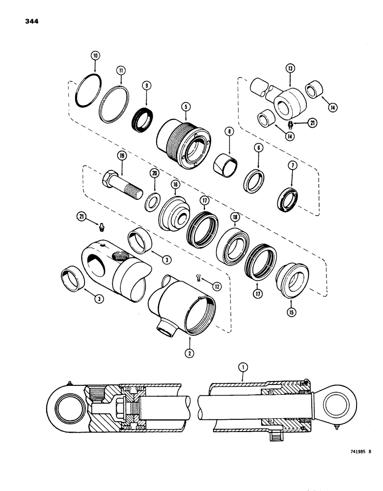 Схема запчастей Case 680E - (344) - G33770 AND G33771 DROTT CLAM CYLINDERS, WITH TWO PIECE (35) - HYDRAULIC SYSTEMS