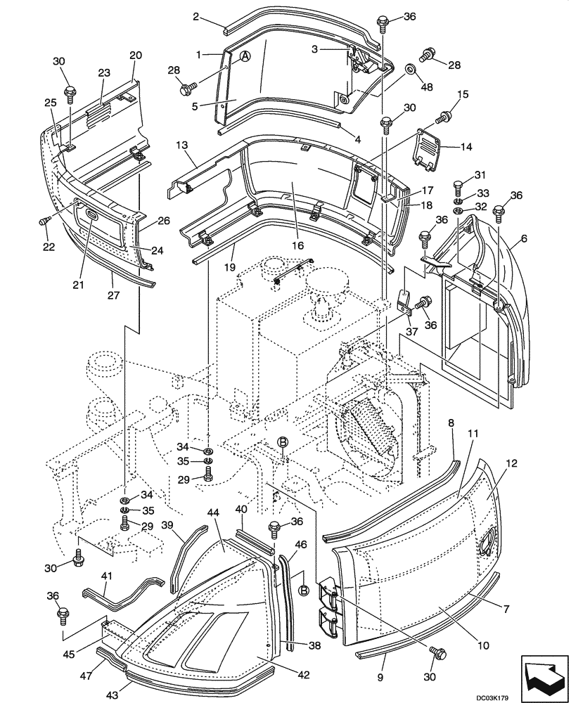 Схема запчастей Case CX47 - (09-09[00]) - COVER - PANELS, CANOPY (09) - CHASSIS/ATTACHMENTS