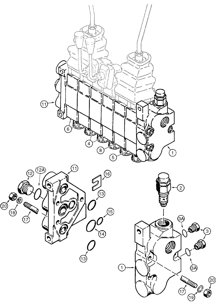 Схема запчастей Case 960 - (08-21) - VALVE ASSY BACKHOE CONTROL (08) - HYDRAULICS