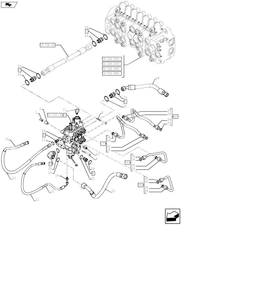 Схема запчастей Case 590SN - (35.701.1501) - VAR - 747776 - HYDRAULICS - VALVE, LOADER CONTROL - 3 SPOOL VALVE, W/O PILOT CONTROLS (35) - HYDRAULIC SYSTEMS