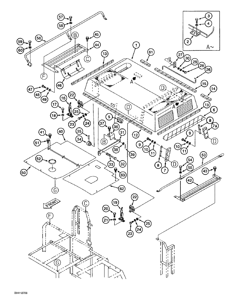 Схема запчастей Case 9040B - (9-026) - UPPER STRUCTURE, HOOD, COVERS AND INSULATION (09) - CHASSIS