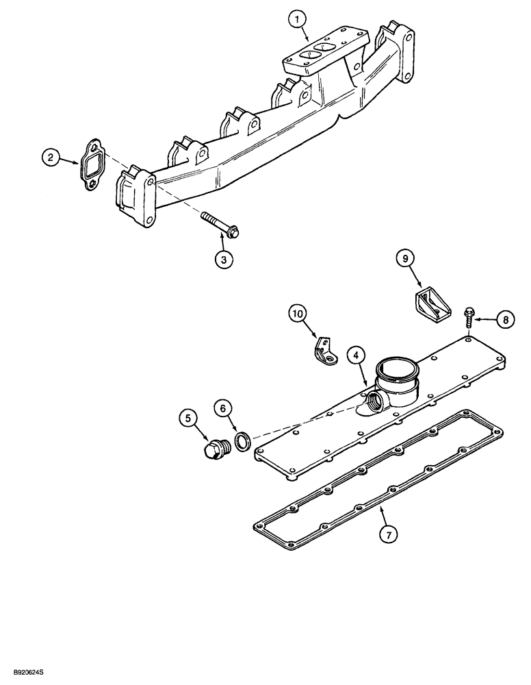 Схема запчастей Case 850G - (2-26) - EXHAUST & INTAKE MANIFOLDS (PRIOR TO P.I.N. JJG0254015, EXCEPT FOR JJG0254005 TO JJG0254009) (01) - ENGINE