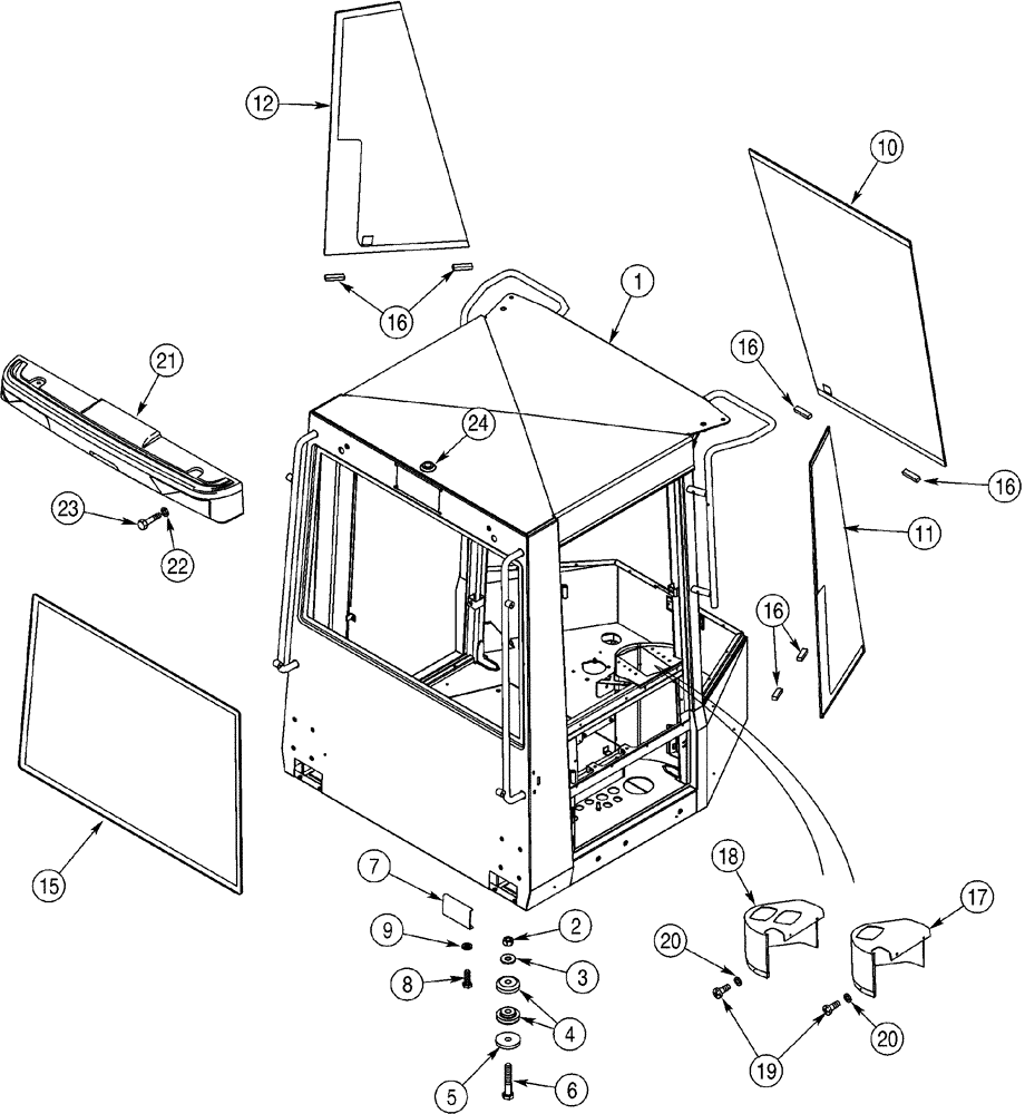 Схема запчастей Case 621C - (09-039) - CAB MOUNTING AND GLASS (09) - CHASSIS