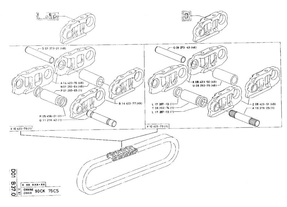 Схема запчастей Case 75C - (D01 B37.0) - CHAIN - 90CK - 75CS (04) - UNDERCARRIAGE