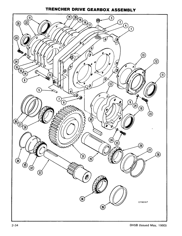 Схема запчастей Case DH5 - (2-34) - TRENCHER DRIVE GEARBOX ASSEMBLY (89) - TOOLS