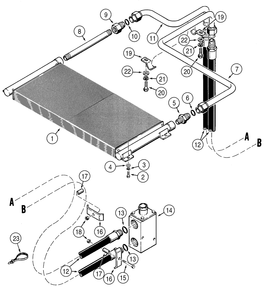 Схема запчастей Case 821C - (08-03) - HYDRAULICS OIL COOLER AND LINES (08) - HYDRAULICS