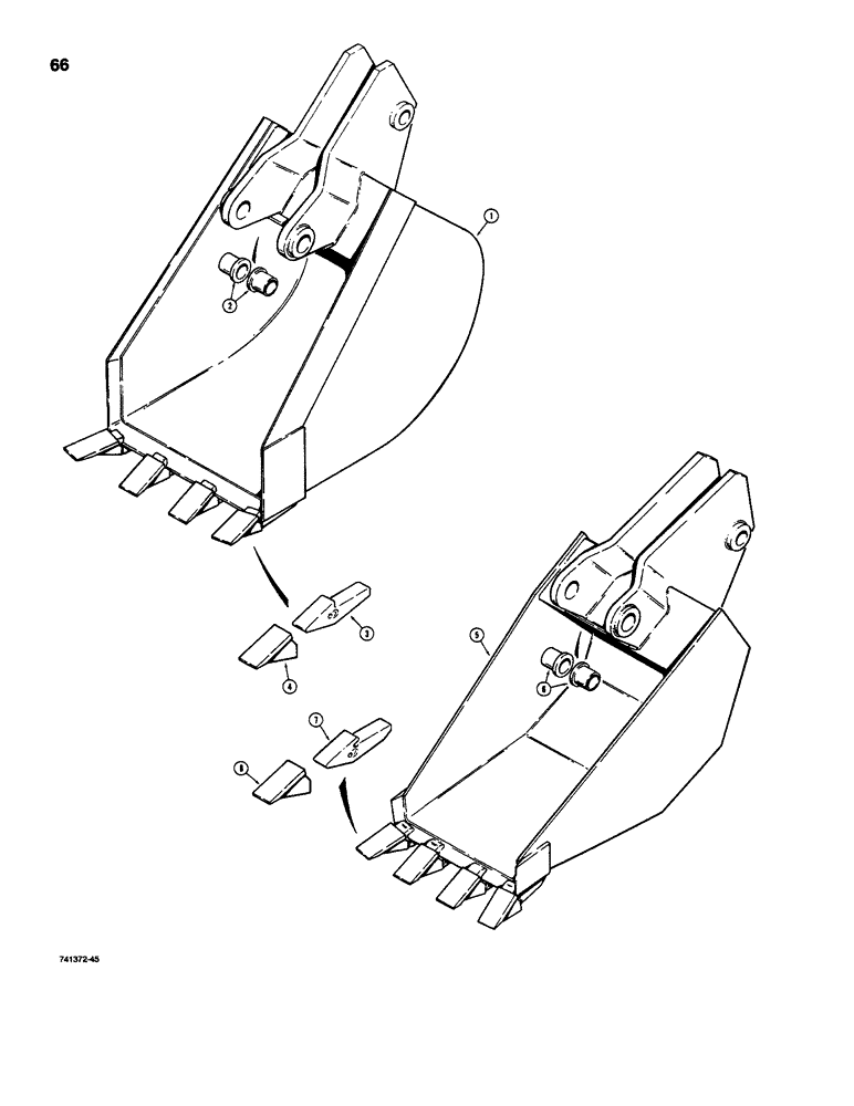 Схема запчастей Case D100XR - (9-66) - BACKHOE BUCKETS, STANDARD BUCKETS, BELLHOLE BUCKETS 