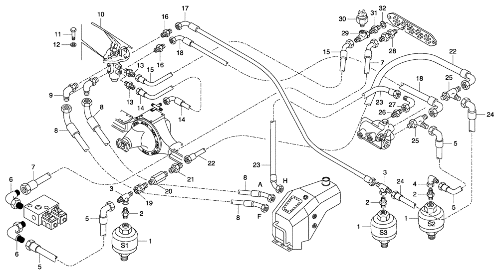 Схема запчастей Case 330 - (47A01011657[01]) - HYDRAULIC CIRCUIT BRAKE SYSTEM - FRAME B (87442818) (09) - Implement / Hydraulics / Frame / Brakes