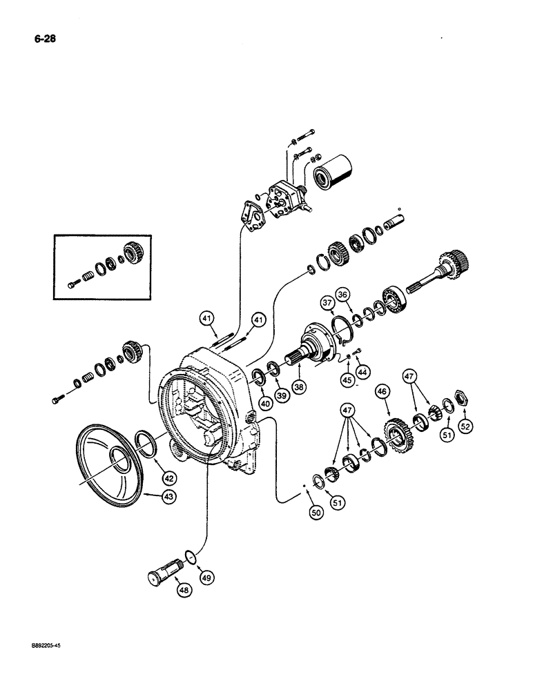 Схема запчастей Case W14C - (6-28) - TRANSMISSION, CHARGING PUMP AND REVERSE IDLER (06) - POWER TRAIN