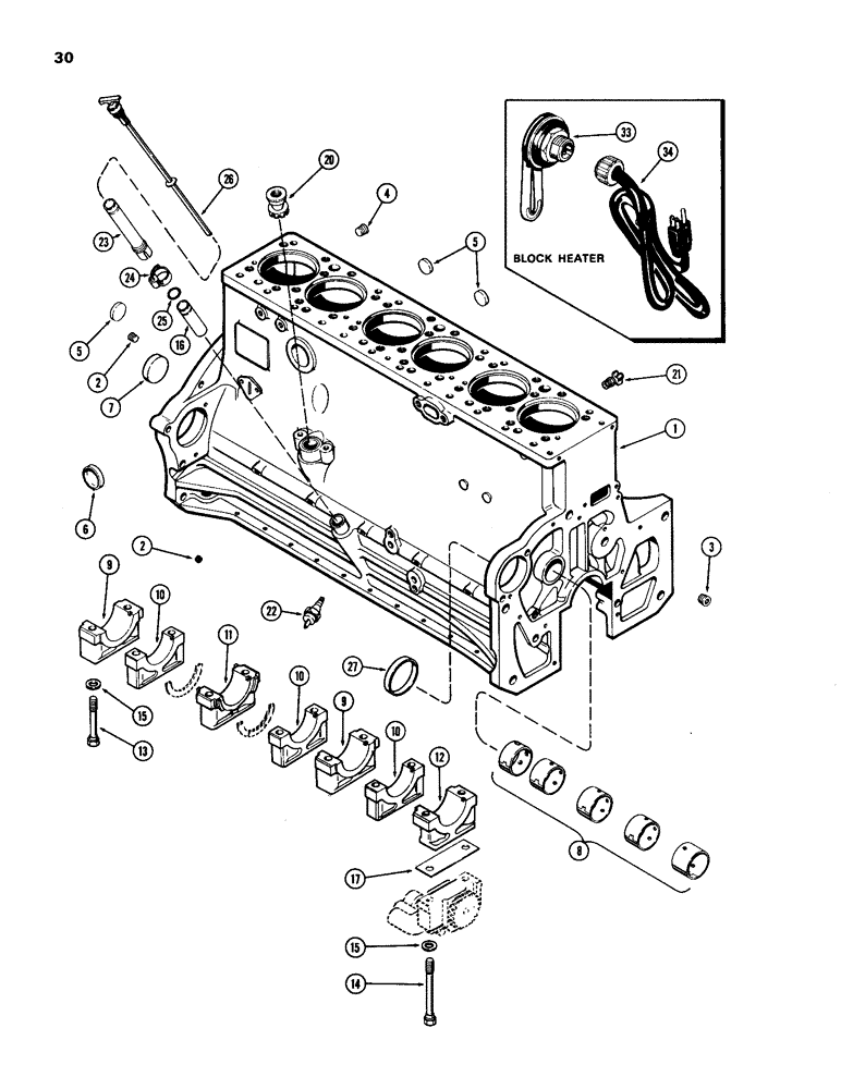 Схема запчастей Case W24B - (030) - CYLINDER BLOCK, (504BD) AND (504BDT) DIESEL ENGINES (02) - ENGINE