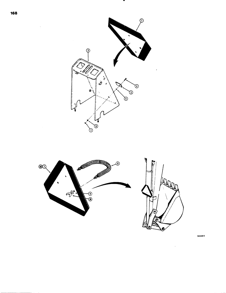 Схема запчастей Case 26C - (168) - SLOW MOVING VEHICLE EMBLEM, SPRING MOUNTING ON HAND SWING MODELS ONLY 