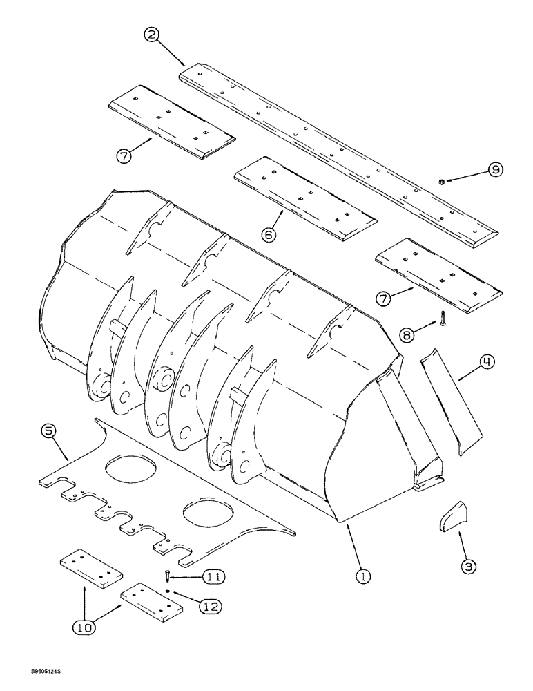 Схема запчастей Case 721B - (9-019A) - LOADER BUCKET AND CUTTING EDGES, Z-BAR LOADER, 2.5 CUBIC METER (3.25 CUBIC YARD) BUCKET (09) - CHASSIS/ATTACHMENTS