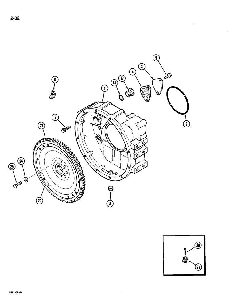 Схема запчастей Case W14B - (2-32) - FLYWHEEL AND HOUSING, 6-590 ENGINE, 6T-590 ENGINE (02) - ENGINE