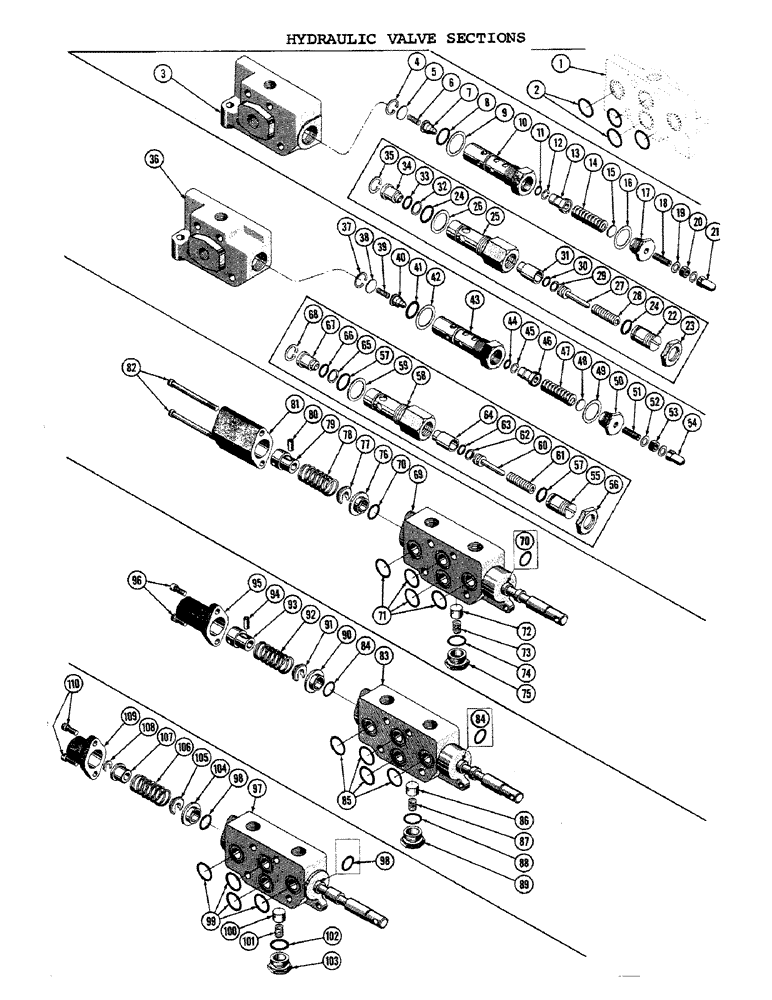 Схема запчастей Case 1000C - (344) - HYDRAULIC VALVE SECTIONS, BODIES, CAPS, SPOOLS, SEALS (07) - HYDRAULIC SYSTEM