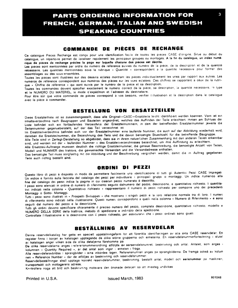 Схема запчастей Case 480C - (003) - PARTS ORDERING INFORMATION FOR FRENCH, GERMAN, ITALIAN AND SWEDISH SPEAKING COUNTRIES (05) - SERVICE & MAINTENANCE