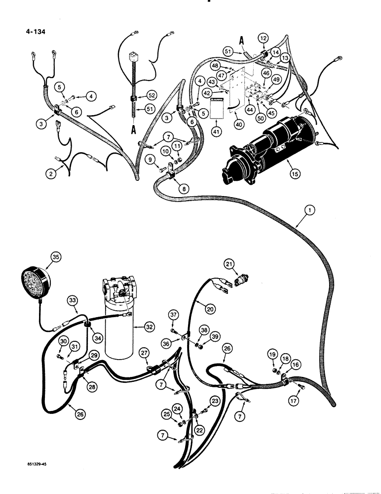 Схема запчастей Case 1455B - (4-134) - REAR ELECTRICAL WIRING, HARNESS TO STARTER, INSTRUMENT PANEL & REAR LAMP MODELS W/REAR-FILLED TANK (04) - ELECTRICAL SYSTEMS