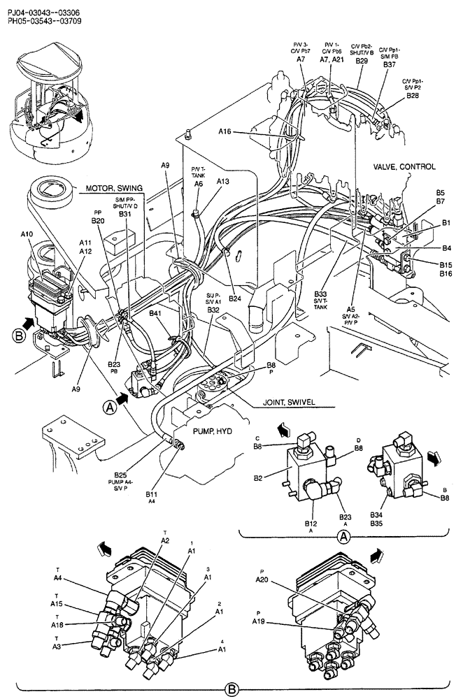 Схема запчастей Case CX50B - (02-053) - CONTROL LINES, REMOTE (NIBBLER & BREAKER) P/N PH62H00005F1 (05) - SUPERSTRUCTURE