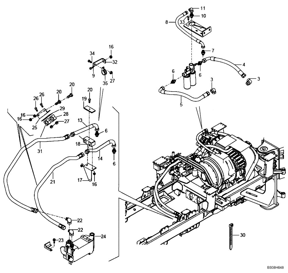 Схема запчастей Case 327B - (05A00000593[001]) - GEARBOX COOLER CIRCUIT / FILTER (P.I.N. HHD0327BN7PG57000 AND AFTER) (84146600) (01) - ENGINE