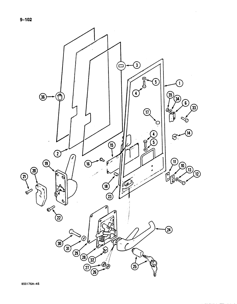 Схема запчастей Case 125B - (9-102) - CAB DOOR, P.I.N. 74251 THROUGH 74963 (09) - CHASSIS